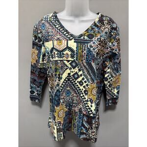 Vintage Keren Hart Womens Blouse Top L Multicolor Southwestern Art Studded New